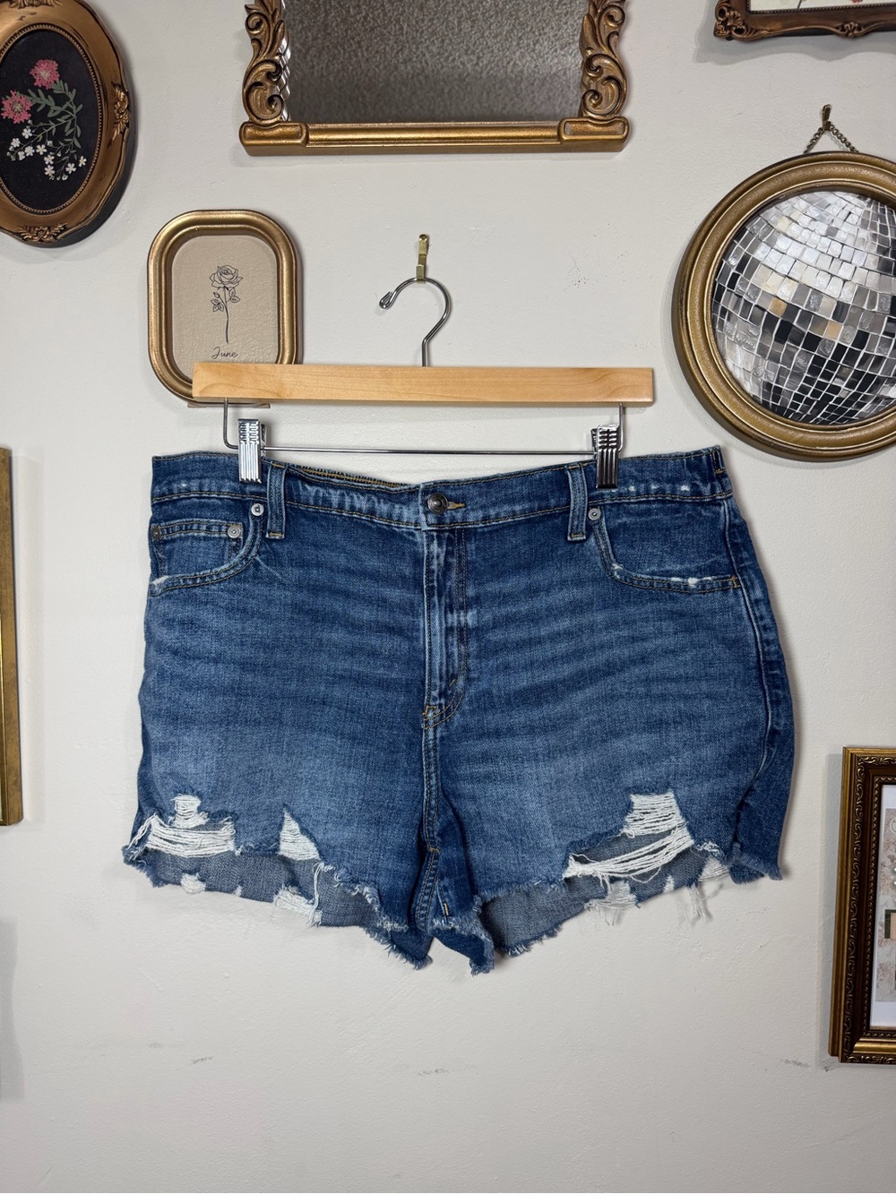 aerie Ripped Medium Blue High-Rise Denim Shorts